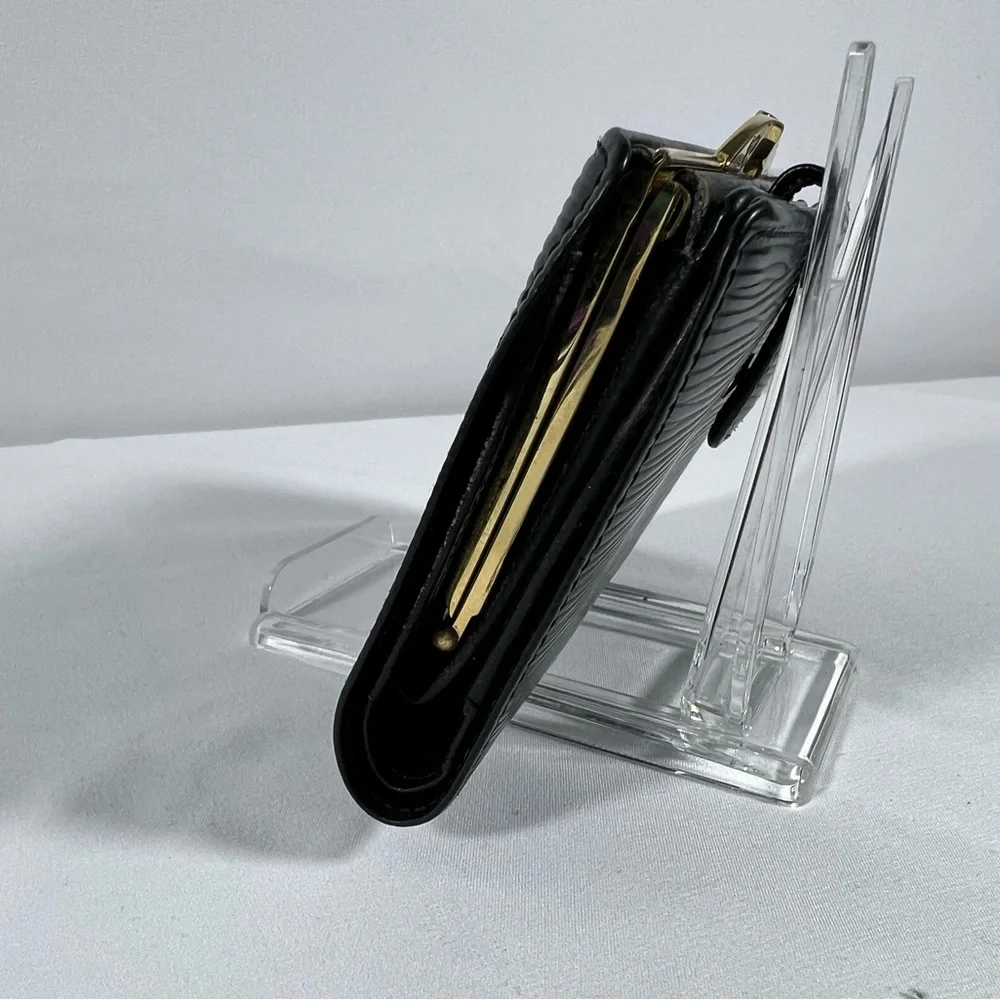 1144: Louis Vuitton Epi Black Leather French Purse Kiss Lock Wallet